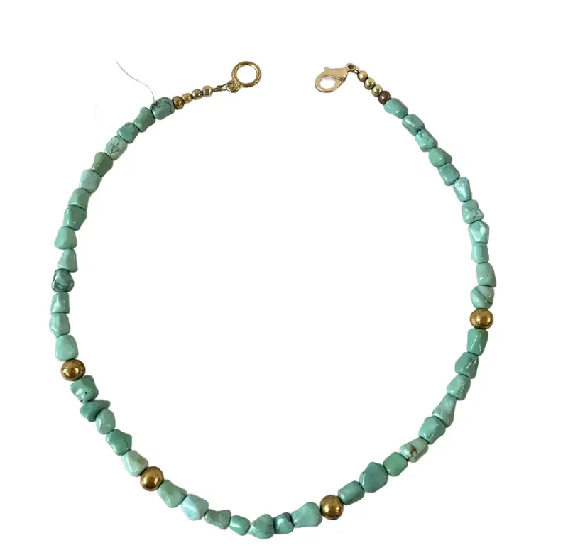 15.5" Turquoise And Vintage Gold Tone Beaded Necklace - Designed By Matthew Izzo 1