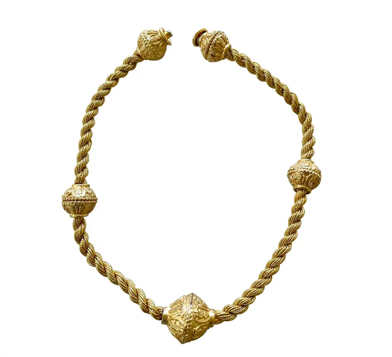 15" Vintage 1980S Braid & Bead Gold Plated Necklace 1