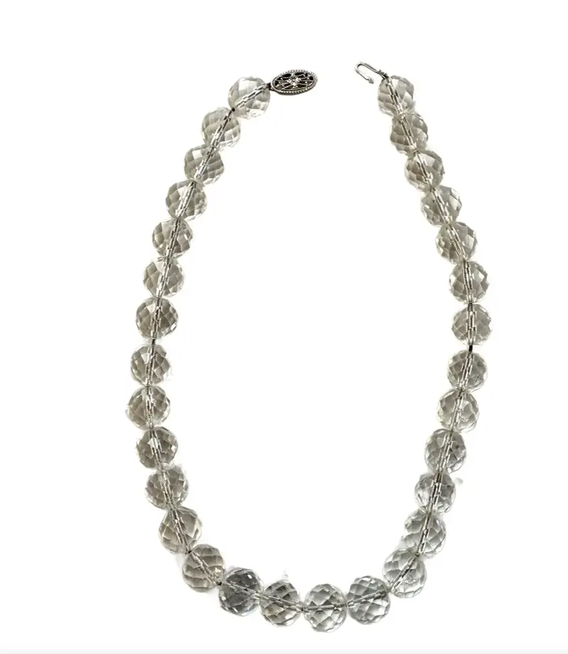 15" Vintage Arte Deco Crystal And Sterling Silver Necklace With Hoop Clasp 1