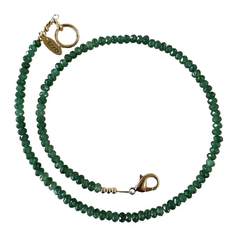 16" Fine Faceted Emerald Quartz Beaded Stacking Necklace With Gold Tone Clasp - Designed By Matthew Izzo 1