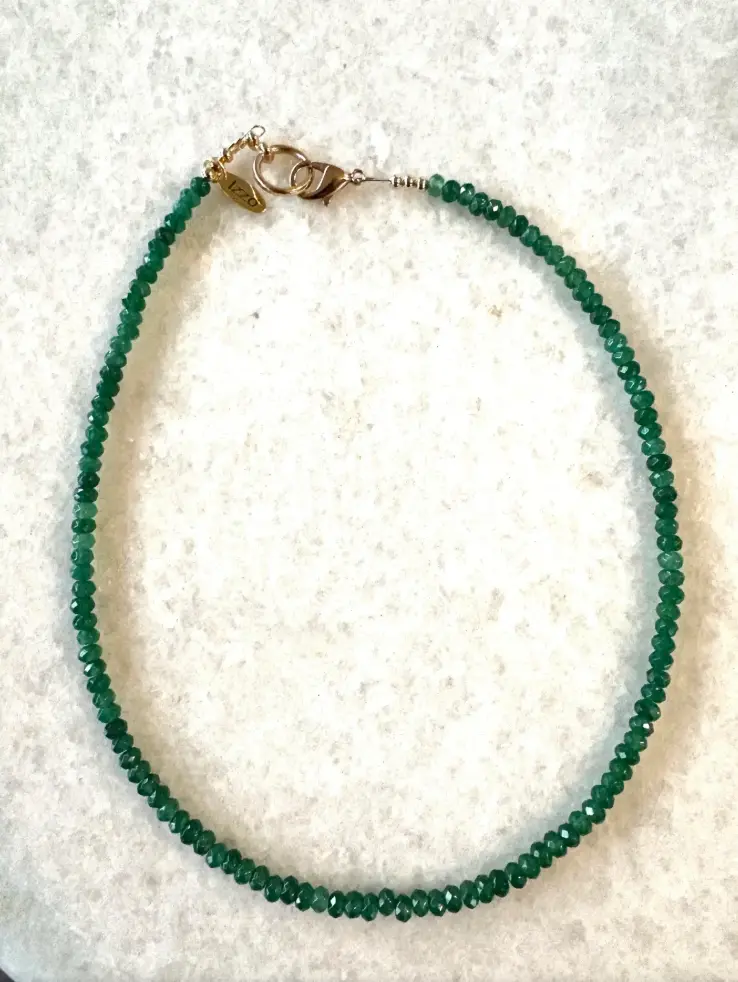 16" Fine Faceted Emerald Quartz Beaded Stacking Necklace With Gold Tone Clasp - Designed By Matthew Izzo 2