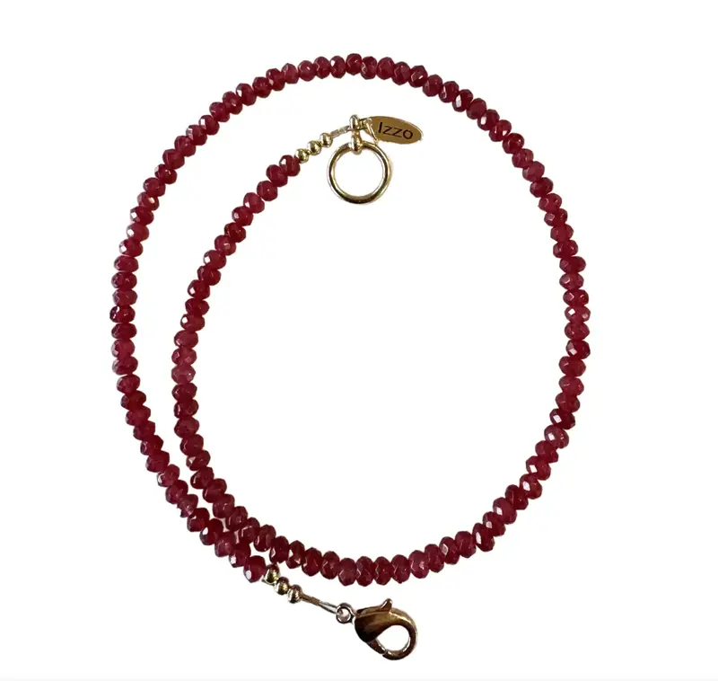 16" Fine Faceted Red Quartz Beaded Stacking Necklace With Gold Tone Clasp - Designed By Matthew Izzo 1