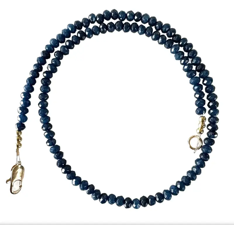 16" Fine Faceted Sapphire Quartz Beaded Stacking Necklace With Gold Tone Clasp - Designed By Matthew Izzo 1