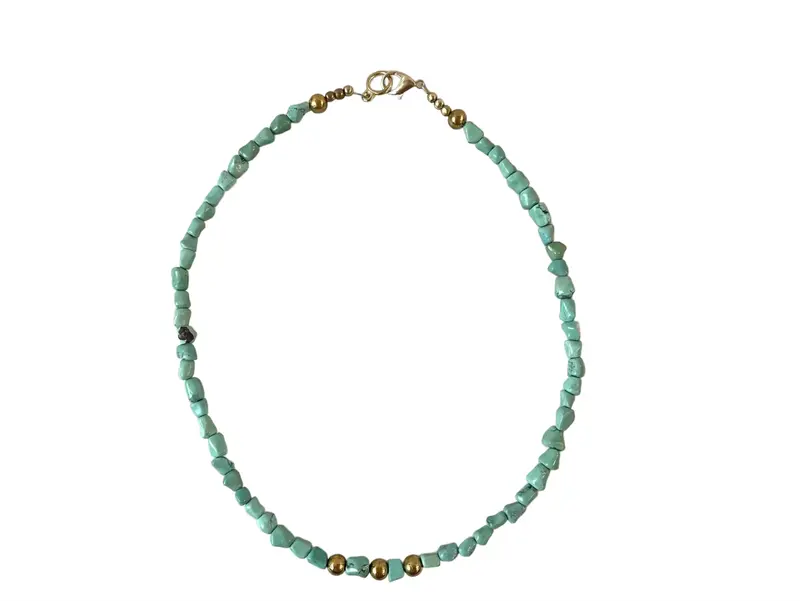 17.5" Turquoise And Vintage Gold Tone Beaded Necklace - Designed By Matthew Izzo 1
