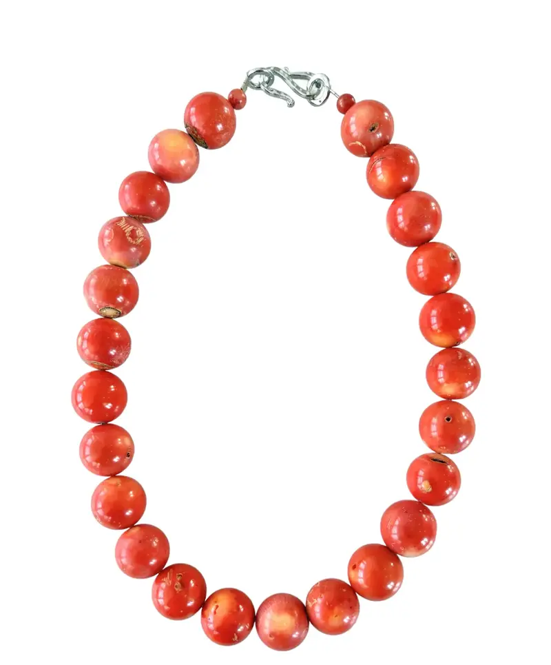 17" Coral Beaded Necklace With Silver Tone Hook Clasp - Designed By Matthew Izzo 1