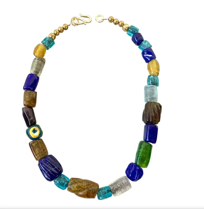 18.5" Boho Glass Beaded Necklace With Gold Tone Clasp - Designed By Matthew Izzo 1
