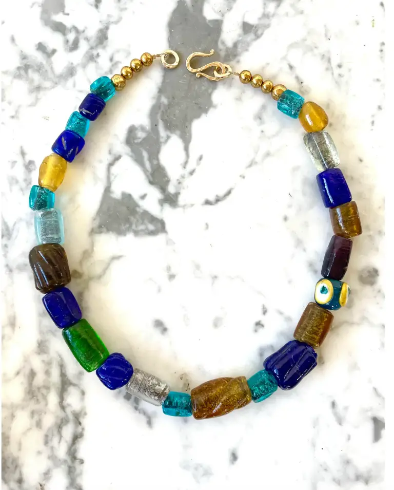 18.5" Boho Glass Beaded Necklace With Gold Tone Clasp - Designed By Matthew Izzo 2