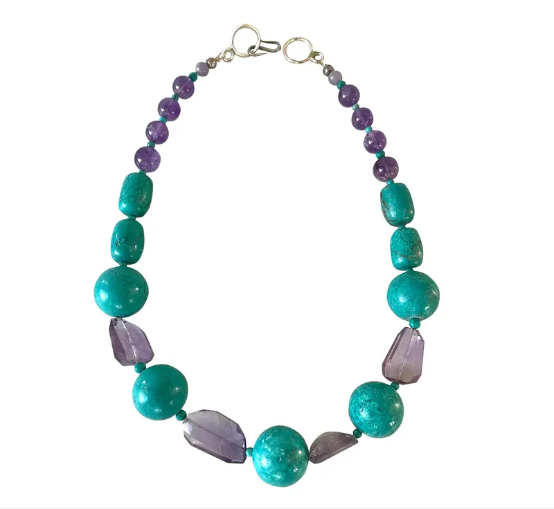 18.5" Turquoise & Amethyst Beaded Necklace - Designed By Matthew Izzo 1