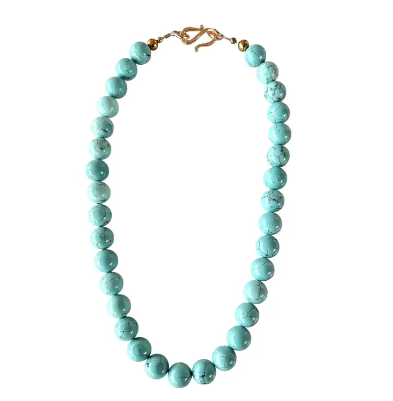 18.5" Turquoise Beaded Necklace With Gold Tone Hook Clasp - Designed By Matthew Izzo 1