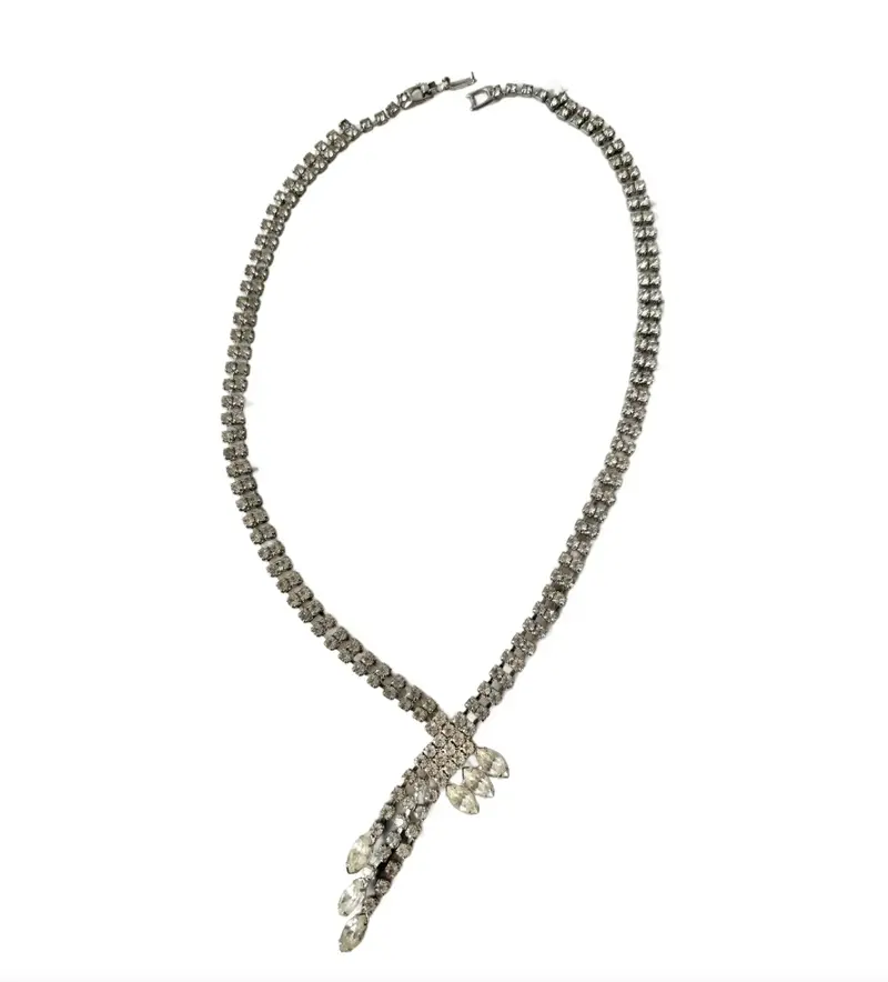 18.5" Vintage Arte Deco Asymmetrical Rhinestone Necklace 1