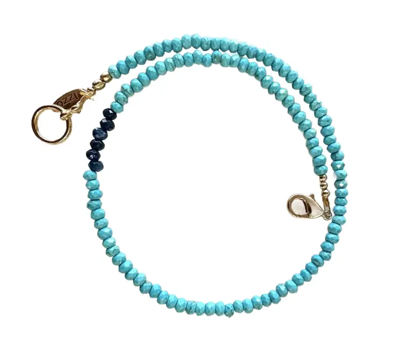 18" Fine Faceted Turquoise Necklace With Sapphire Blue Quartz Detail And Gold Tone Clasp - Designed By Matthew Izzo 1