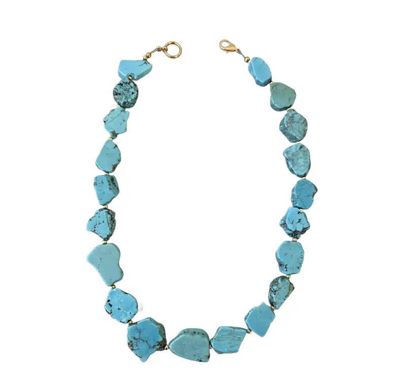 18" Natural Turquoise Beaded Necklace With And Gold Tone Spacers And Clasp - Designed By Matthew Izzo 1