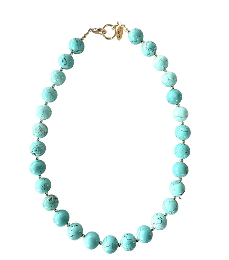 18" Turquoise Beaded Necklace With Gold Tone, Clasp, And Spacers Designed By Matthew Izzo 1