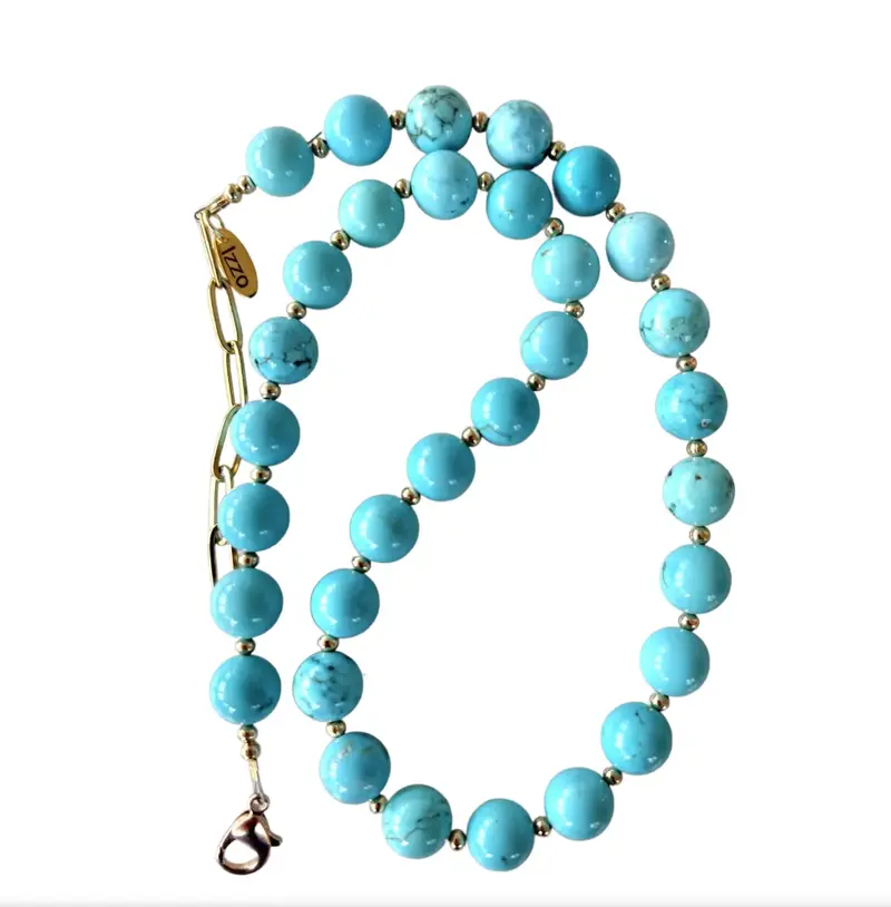 18" Turquoise Beaded Necklace With Gold Tone Spacers And Clasp - Designed By Matthew Izzo 1