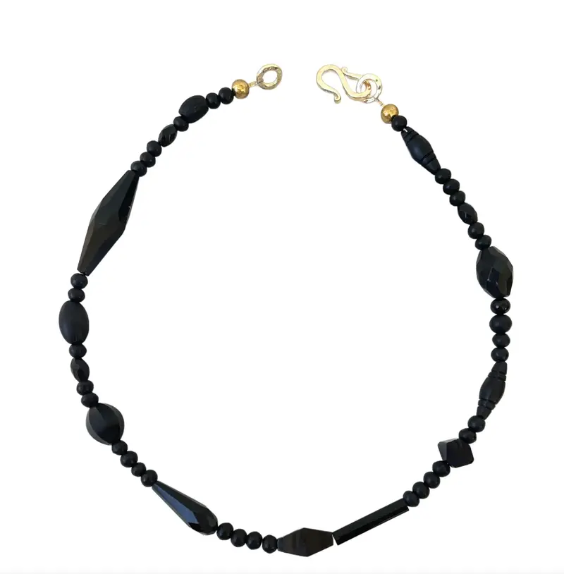 18" Vintage Jet Black Glass Beaded Necklace - Designed By Matthew Izzo 1