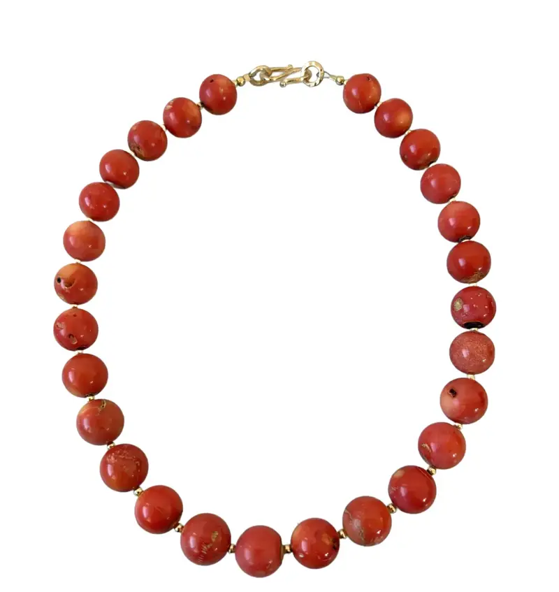 19.5" Coral Beaded Necklace With Gold Tone Spacers And Hook Clasp - Designed By Matthew Izzo 1