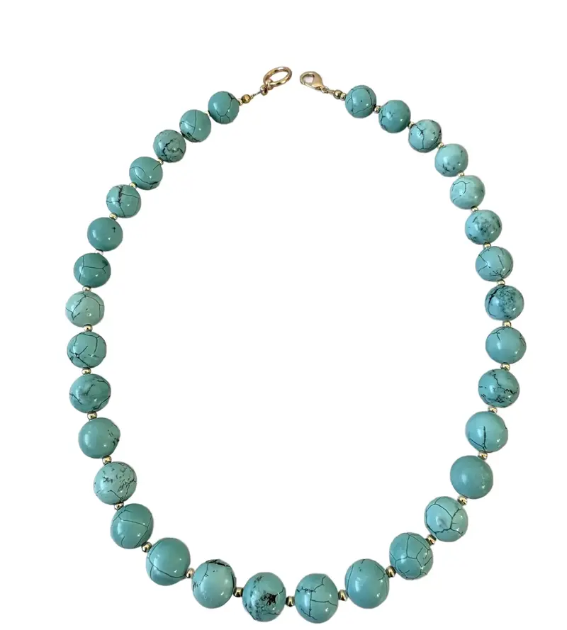 19.5" Turquoise Beaded Necklace With Gold Tone Spacers And Hook - Designed By Matthew Izzo 1
