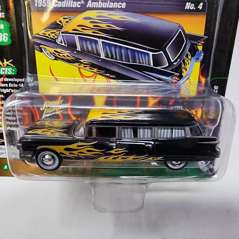 1959 Cadillac Ambulance * Johnny Lightning Black Flames 2