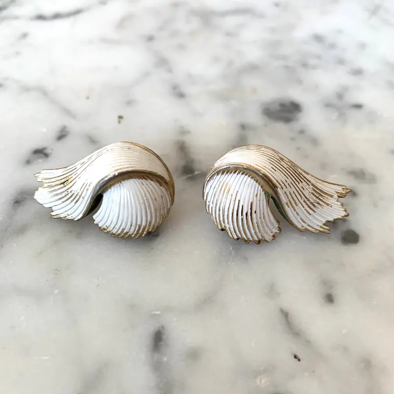 1960S Vintage Trifari Gold Tone And White Earrings 1