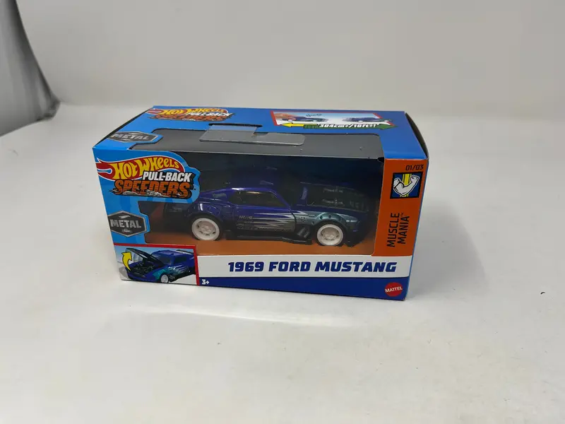 1969 Ford Mustang * Blue * 2024 Hot Wheels Pull-Back Speeders 1:43 Scale Case F 1