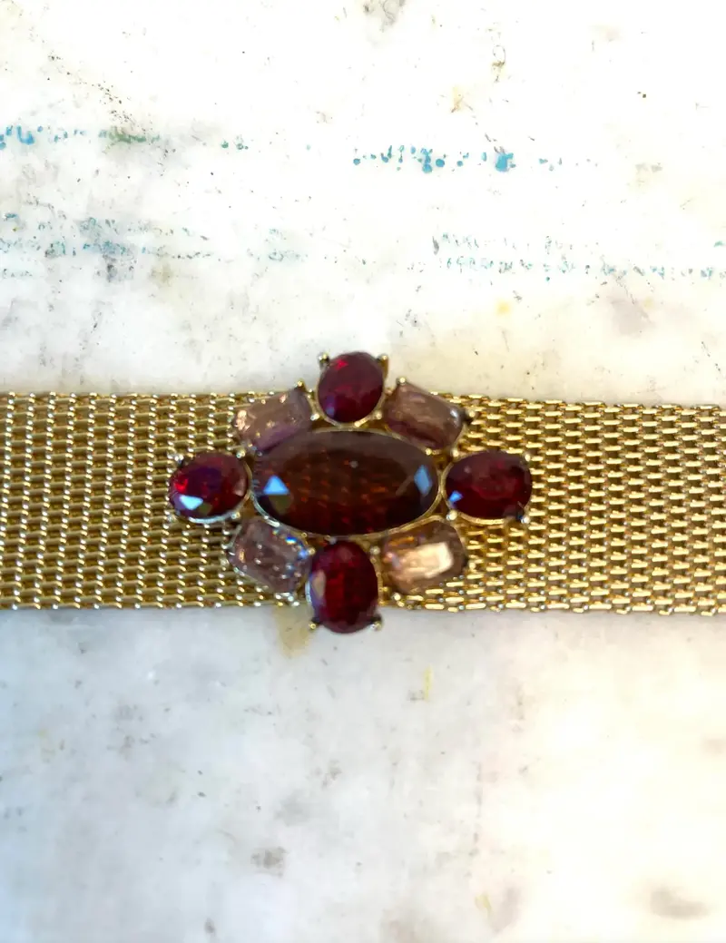 1980S Vintage Monet Gold Tone And Ruby Rhinestone Bracelet - Stamped 2