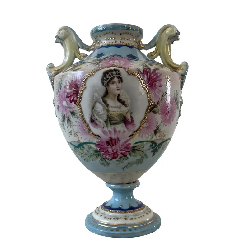 19Th Century French Porcelain Hand Painted Pedestal Urn 1
