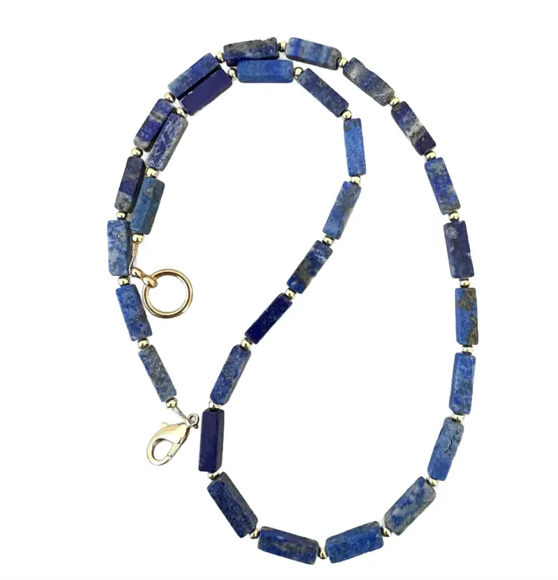 20" Blue Lapis Beaded Necklace With Gold Tone Spacers - Designed By Matthew Izzo 1