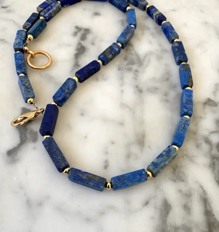 20" Blue Lapis Beaded Necklace With Gold Tone Spacers - Designed By Matthew Izzo 2