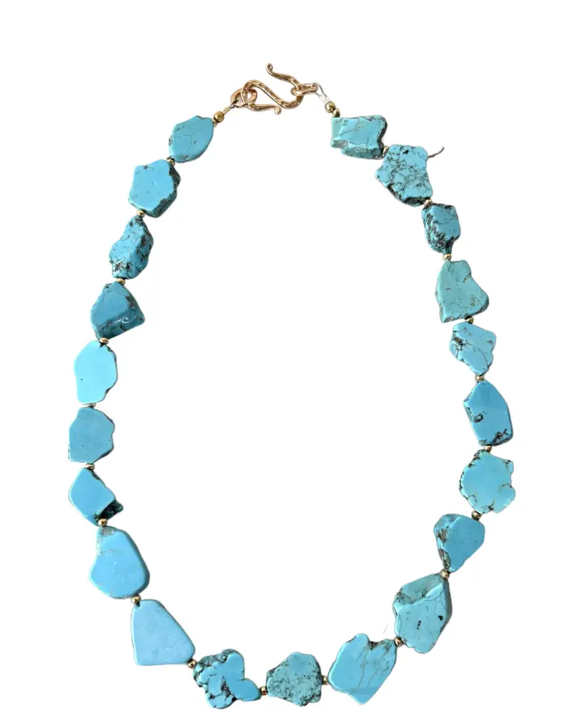 20" Natural Turquoise Beaded Necklace With Gold Spacers - Designed By Matthew Izzo Home 1