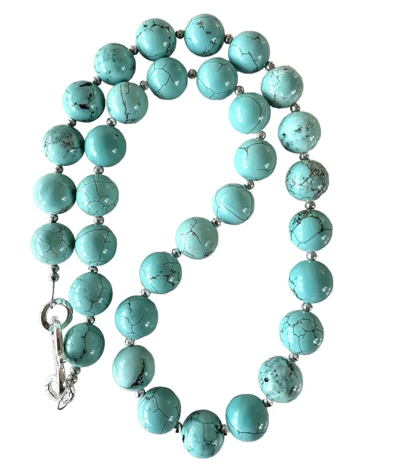 20" Turquoise Beaded Necklace With Silver Tone Spacers And Clasp - Designed By Matthew Izzo 1