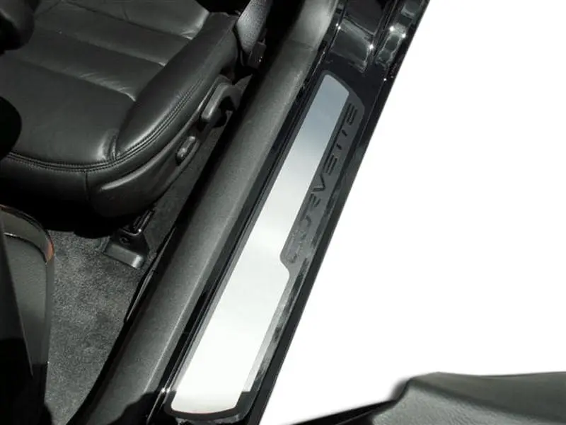 2005-2007 C6 Corvette - Outer Door Sills Stock Pad Inserts 2Pc | Brushed Stainless Steel 1
