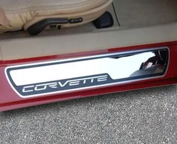 2005-2007 C6 Corvette - Outer Stock Pad Door Sills Inserts 2Pc | Polished Stainless Steel 1