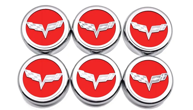 2005-2013 C6 Corvette - Crossed Flag Fluid Cap Covers 6Pc Manual Transmission | Choose Color 1