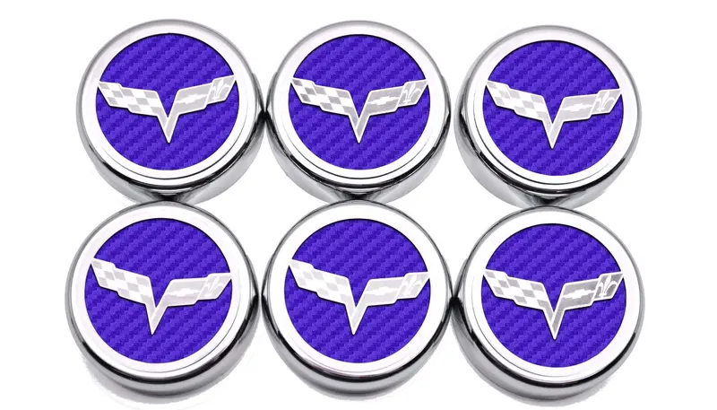 2005-2013 C6 Corvette - Crossed Flag Fluid Cap Covers 6Pc Manual Transmission | Choose Color 10