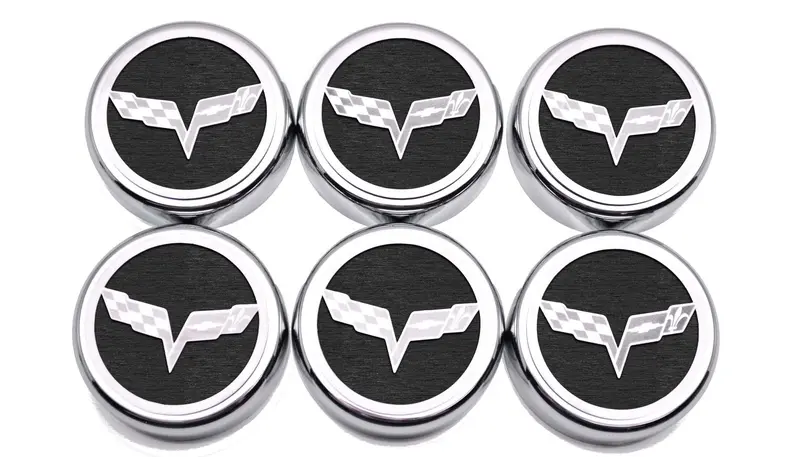 2005-2013 C6 Corvette - Crossed Flag Fluid Cap Covers 6Pc Manual Transmission | Choose Color 11