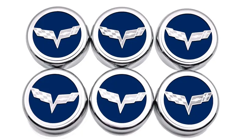 2005-2013 C6 Corvette - Crossed Flag Fluid Cap Covers 6Pc Manual Transmission | Choose Color 12