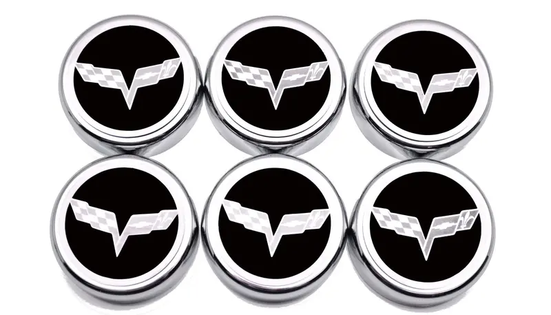 2005-2013 C6 Corvette - Crossed Flag Fluid Cap Covers 6Pc Manual Transmission | Choose Color 12