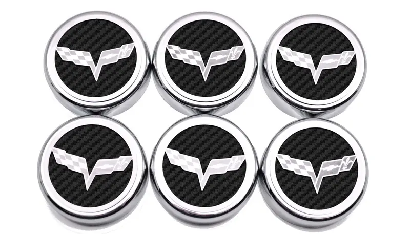 2005-2013 C6 Corvette - Crossed Flag Fluid Cap Covers 6Pc Manual Transmission | Choose Color 13