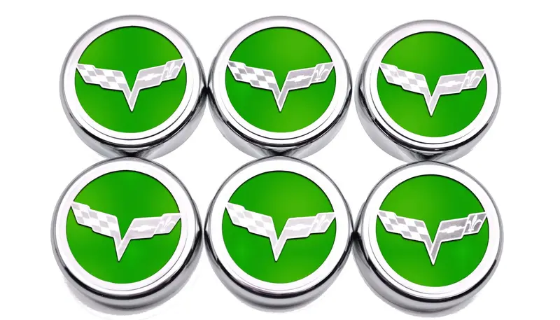 2005-2013 C6 Corvette - Crossed Flag Fluid Cap Covers 6Pc Manual Transmission | Choose Color 13