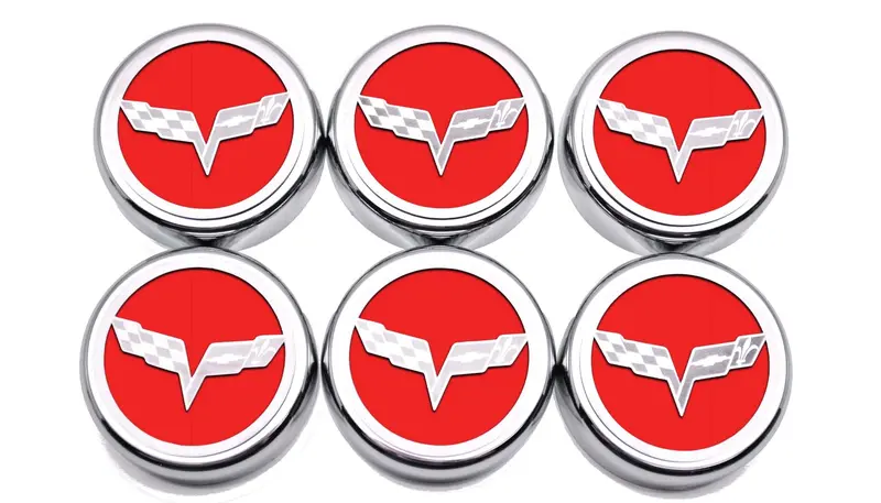 2005-2013 C6 Corvette - Crossed Flag Fluid Cap Covers 6Pc Manual Transmission | Choose Color 14