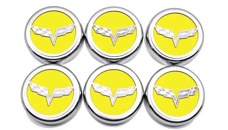 2005-2013 C6 Corvette - Crossed Flag Fluid Cap Covers 6Pc Manual Transmission | Choose Color 14