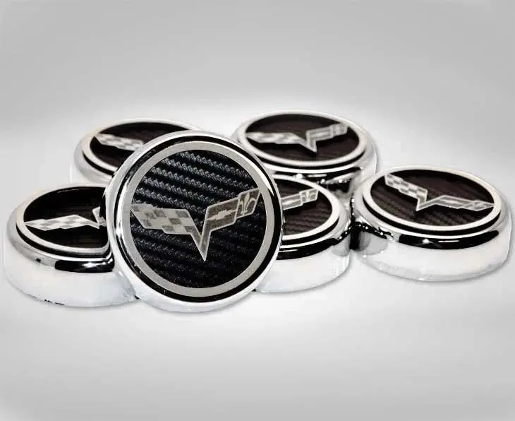 2005-2013 C6 Corvette - Crossed Flag Fluid Cap Covers 6Pc Manual Transmission | Choose Color 2