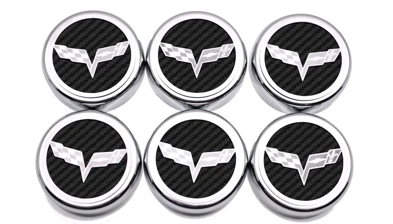 2005-2013 C6 Corvette - Crossed Flag Fluid Cap Covers 6Pc Manual Transmission | Choose Color 3