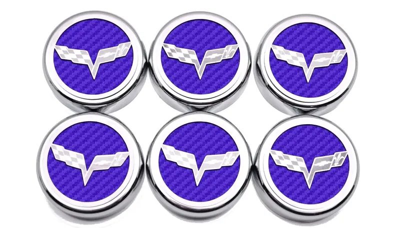 2005-2013 C6 Corvette - Crossed Flag Fluid Cap Covers 6Pc Manual Transmission | Choose Color 4