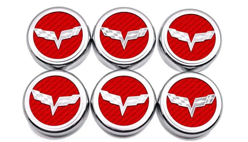 2005-2013 C6 Corvette - Crossed Flag Fluid Cap Covers 6Pc Manual Transmission | Choose Color 6