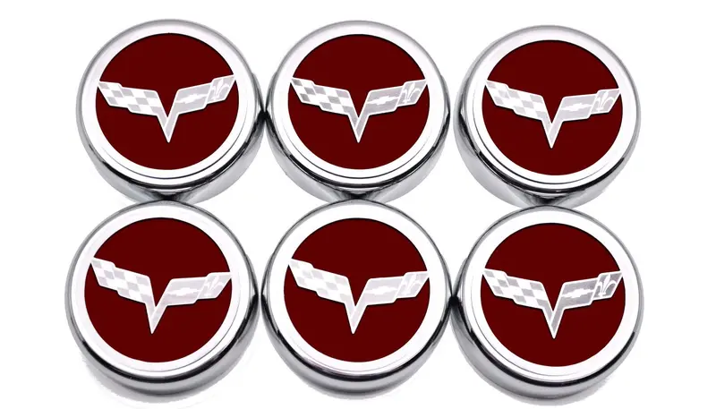 2005-2013 C6 Corvette - Crossed Flag Fluid Cap Covers 6Pc Manual Transmission | Choose Color 6