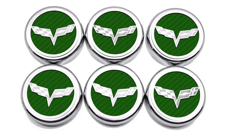 2005-2013 C6 Corvette - Crossed Flag Fluid Cap Covers 6Pc Manual Transmission | Choose Color 7