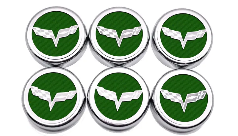 2005-2013 C6 Corvette - Crossed Flag Fluid Cap Covers 6Pc Manual Transmission | Choose Color 7