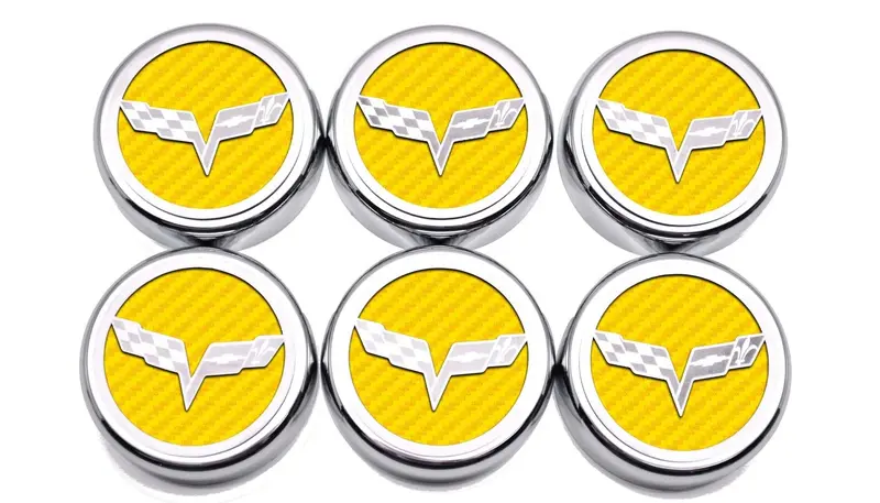 2005-2013 C6 Corvette - Crossed Flag Fluid Cap Covers 6Pc Manual Transmission | Choose Color 8