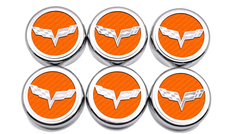 2005-2013 C6 Corvette - Crossed Flag Fluid Cap Covers 6Pc Manual Transmission | Choose Color 8